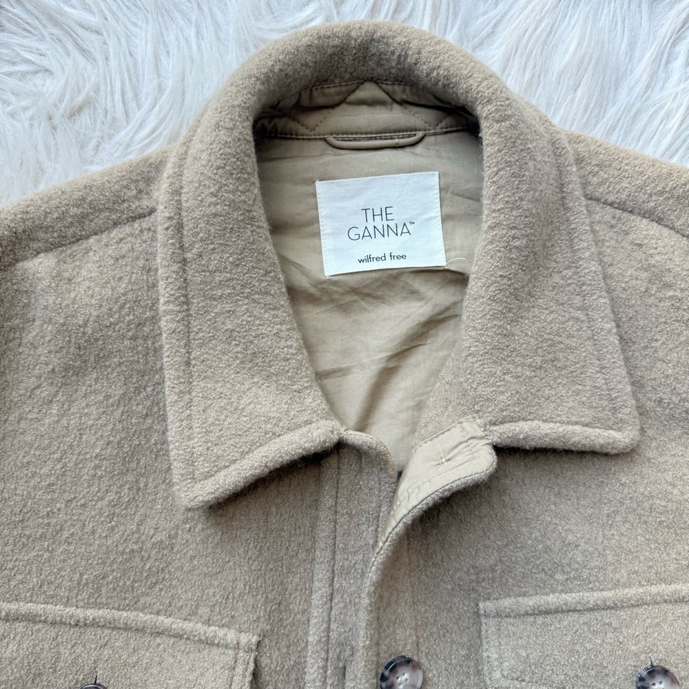 Aritzia Wilfred Free The Ganna Cropped Shirt Jacket Shacket Taupe Beige Wool L - Picture 6 of 12